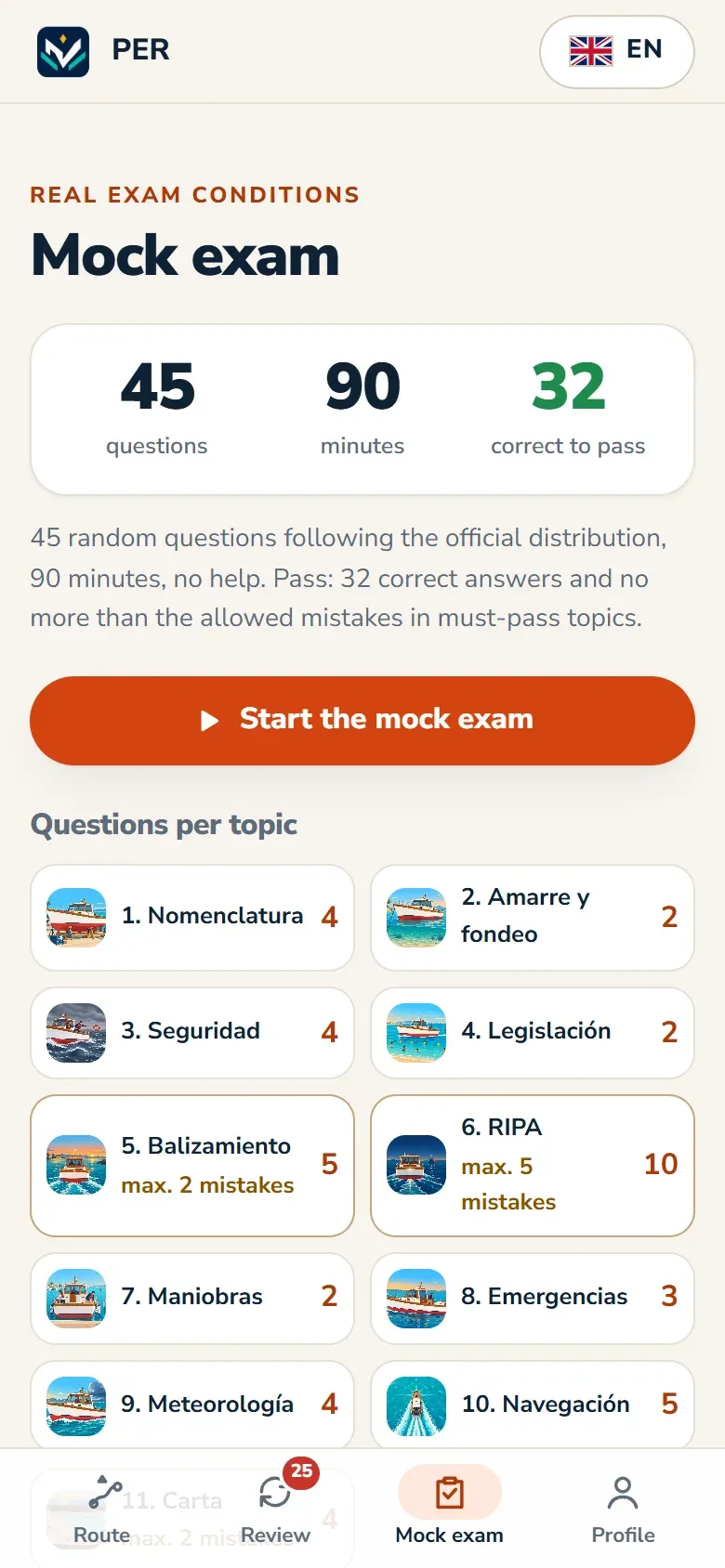 Mock exam with the official question distribution