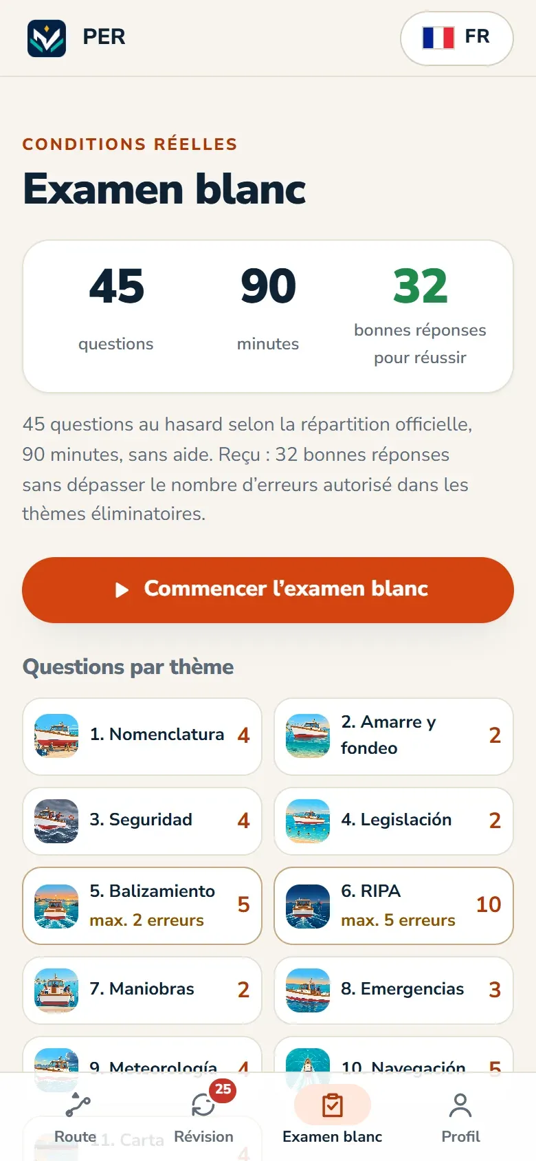 Examen blanc avec la répartition officielle des questions