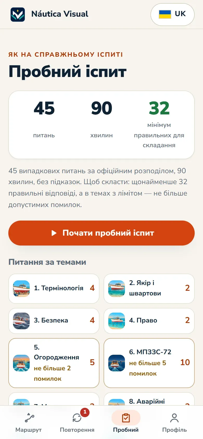 Пробний іспит з офіційним розподілом питань